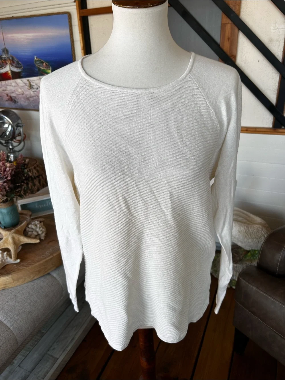 White Lightweight Michael Michael Kors Ivory Textured Knit Sweater Size Medium